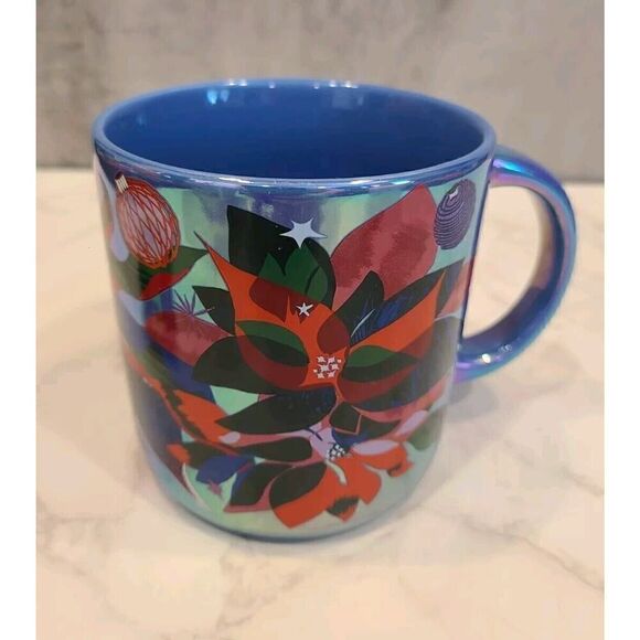 Starbucks Holiday 2023 Ceramic Coffee Mug Iridescent Poinsettia Flowers 14 oz. - Picture 1 of 8